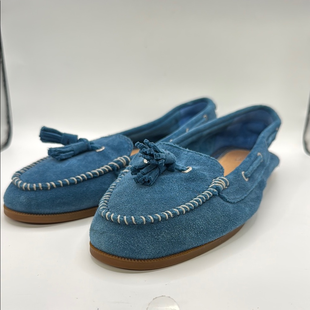 Sperry Teal Blue Suede Tassel Loafers